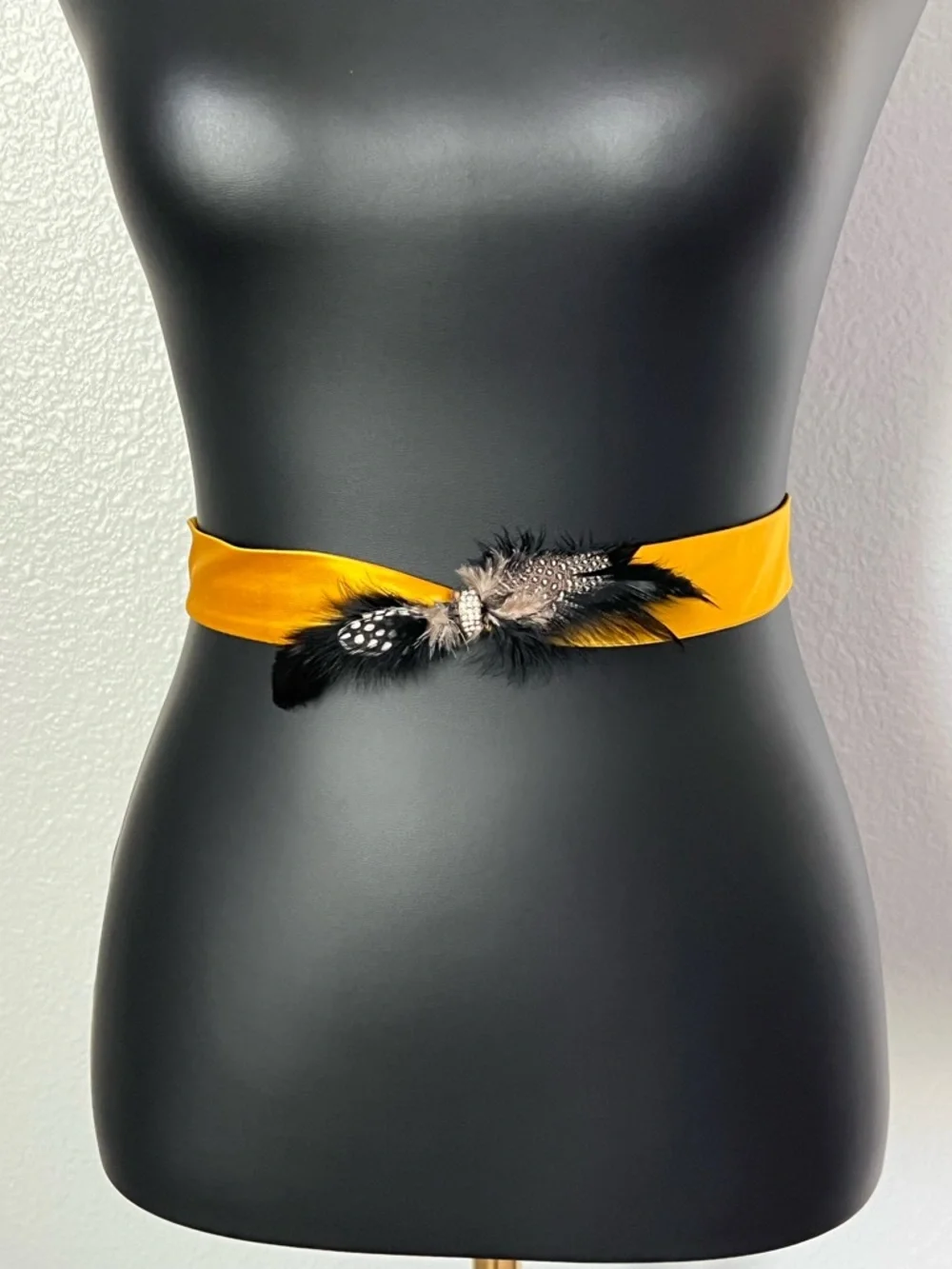 J. Crew Yellow Satin Feather Accent Ribbon Belt - Picture 1 of 3
